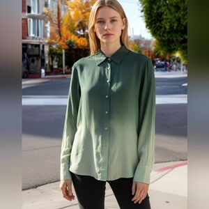 Sigil Stylish Ombre Green Women's Button Down Shirt Hi Lo Size Large
